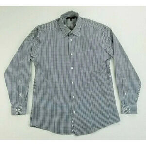 Ben Sherman 15.5 32-33 Medium Blue White Black Check Long Sleeve Cotton Shirt